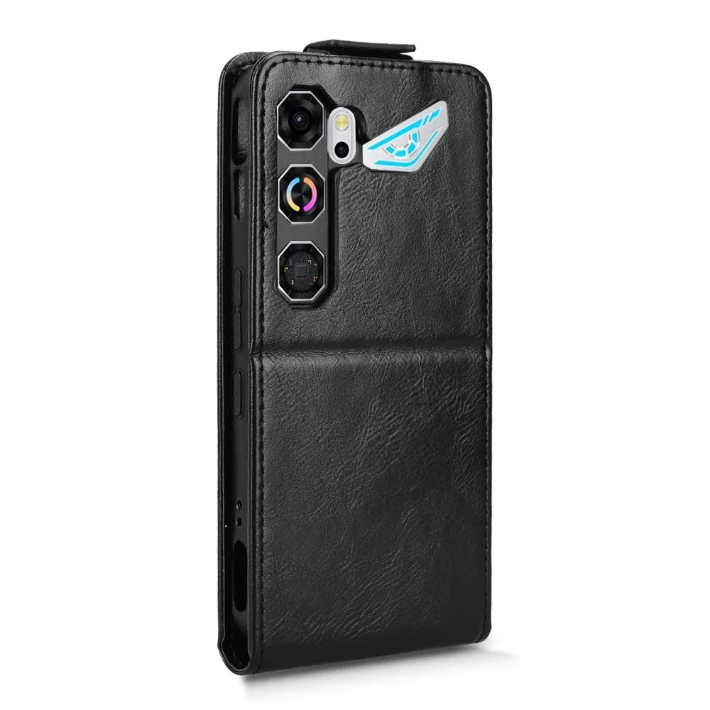For ZTE nubia Neo 5 GT 5G Stand Case Magnetic Clasp Vertical Flip Leather Phone Cover with Card Holder - Black - 7