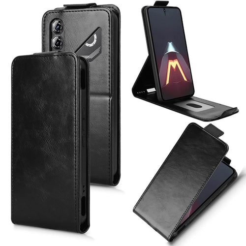 For ZTE nubia Neo 5 Pro 5G Stand Case Magnetic Clasp Vertical Flip Leather Phone Cover with Card Holder - Black - 1