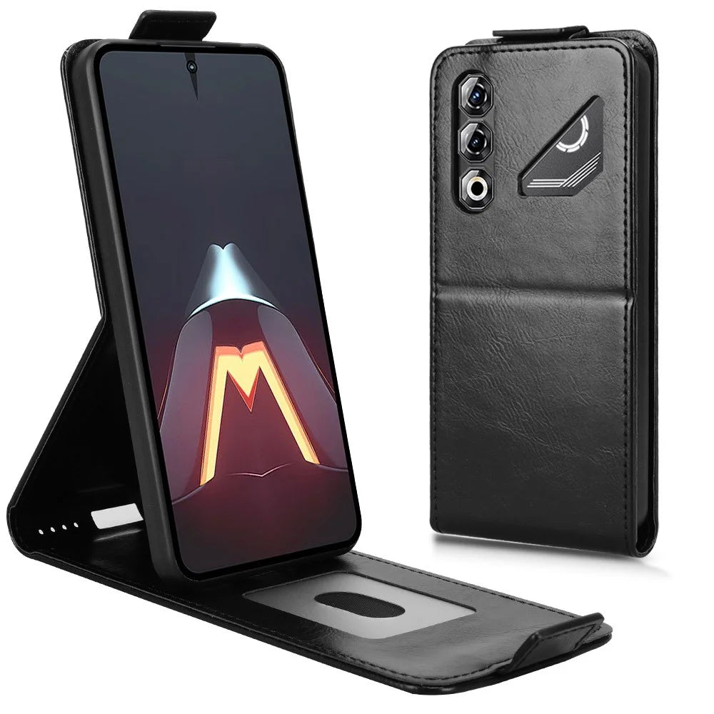 For ZTE nubia Neo 5 Pro 5G Stand Case Magnetic Clasp Vertical Flip Leather Phone Cover with Card Holder - Black - 3