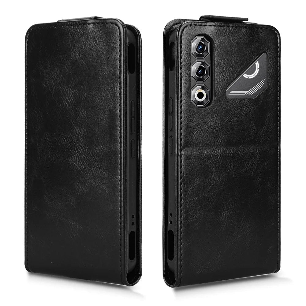 For ZTE nubia Neo 5 Pro 5G Stand Case Magnetic Clasp Vertical Flip Leather Phone Cover with Card Holder - Black - 6