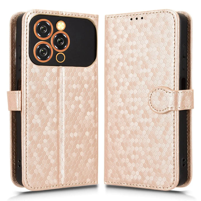 For Oukitel C17 Wallet Case Dot Pattern Imprint PU Leather Phone Cover with Wrist Strap - Rose Gold - 1