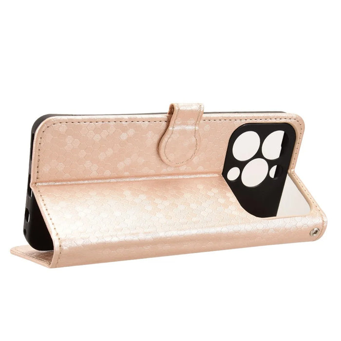For Oukitel C17 Wallet Case Dot Pattern Imprint PU Leather Phone Cover with Wrist Strap - Rose Gold - 3