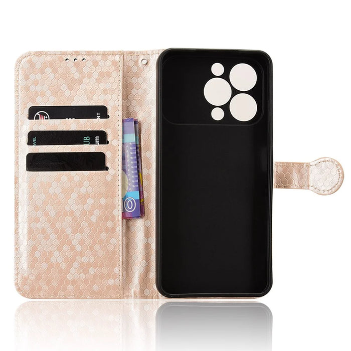 For Oukitel C17 Wallet Case Dot Pattern Imprint PU Leather Phone Cover with Wrist Strap - Rose Gold - 4