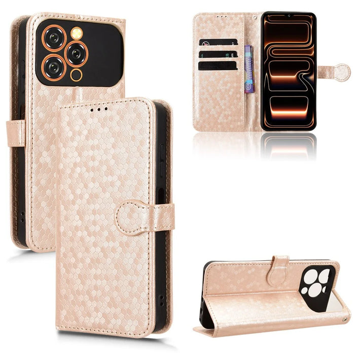 For Oukitel C17 Wallet Case Dot Pattern Imprint PU Leather Phone Cover with Wrist Strap - Rose Gold - 5