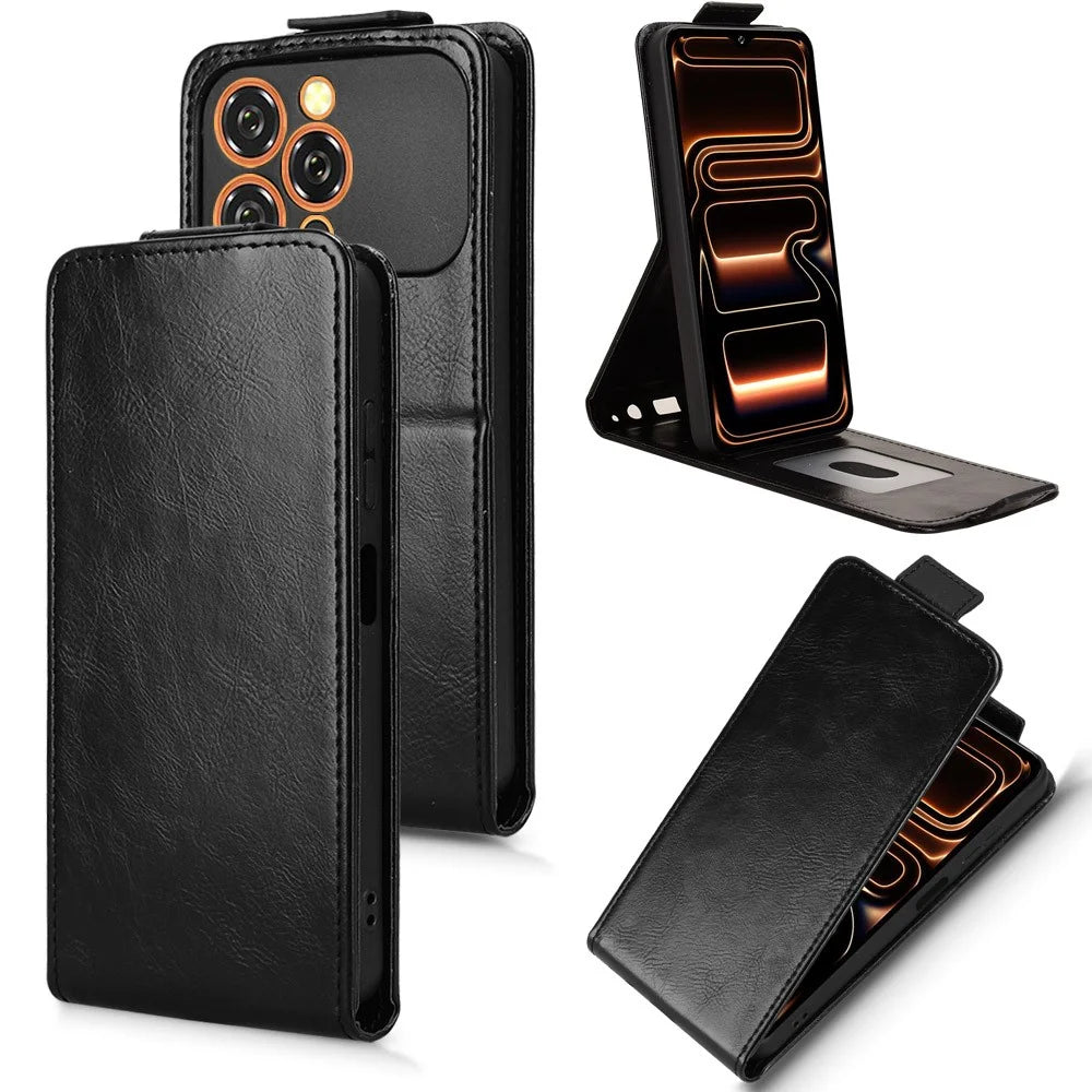For Oukitel C17 Stand Case Magnetic Clasp Vertical Flip Leather Phone Cover with Card Holder - Black - 1
