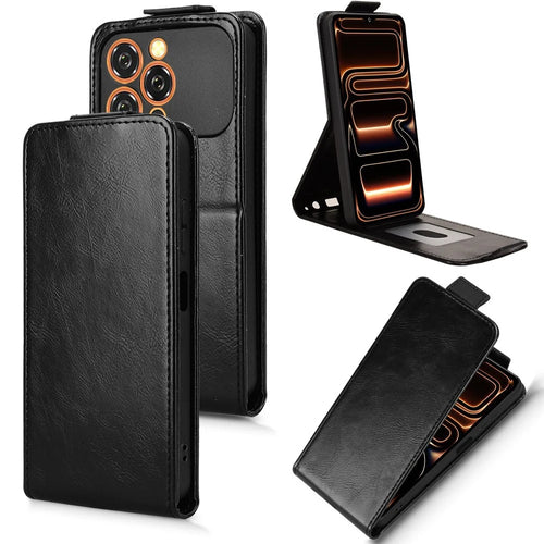 For Oukitel C17 Stand Case Magnetic Clasp Vertical Flip Leather Phone Cover with Card Holder - Black - 1
