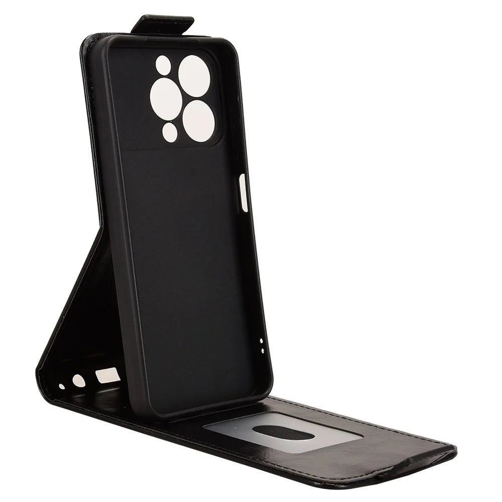 For Oukitel C17 Stand Case Magnetic Clasp Vertical Flip Leather Phone Cover with Card Holder - Black - 2