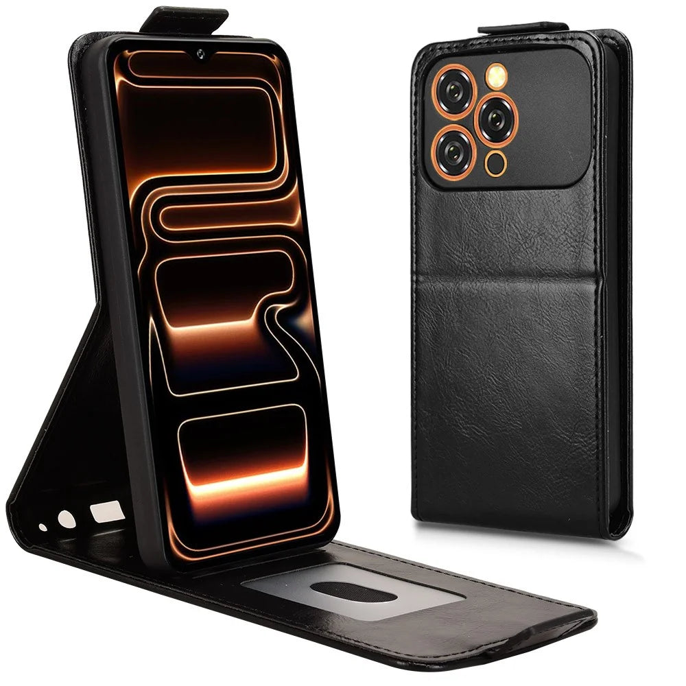 For Oukitel C17 Stand Case Magnetic Clasp Vertical Flip Leather Phone Cover with Card Holder - Black - 3