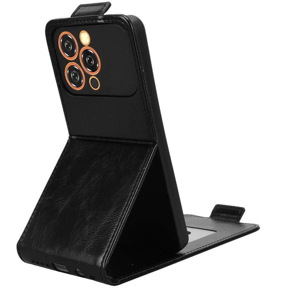 For Oukitel C17 Stand Case Magnetic Clasp Vertical Flip Leather Phone Cover with Card Holder - Black - 4