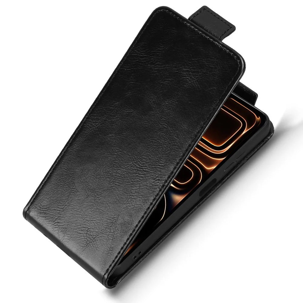 For Oukitel C17 Stand Case Magnetic Clasp Vertical Flip Leather Phone Cover with Card Holder - Black - 5