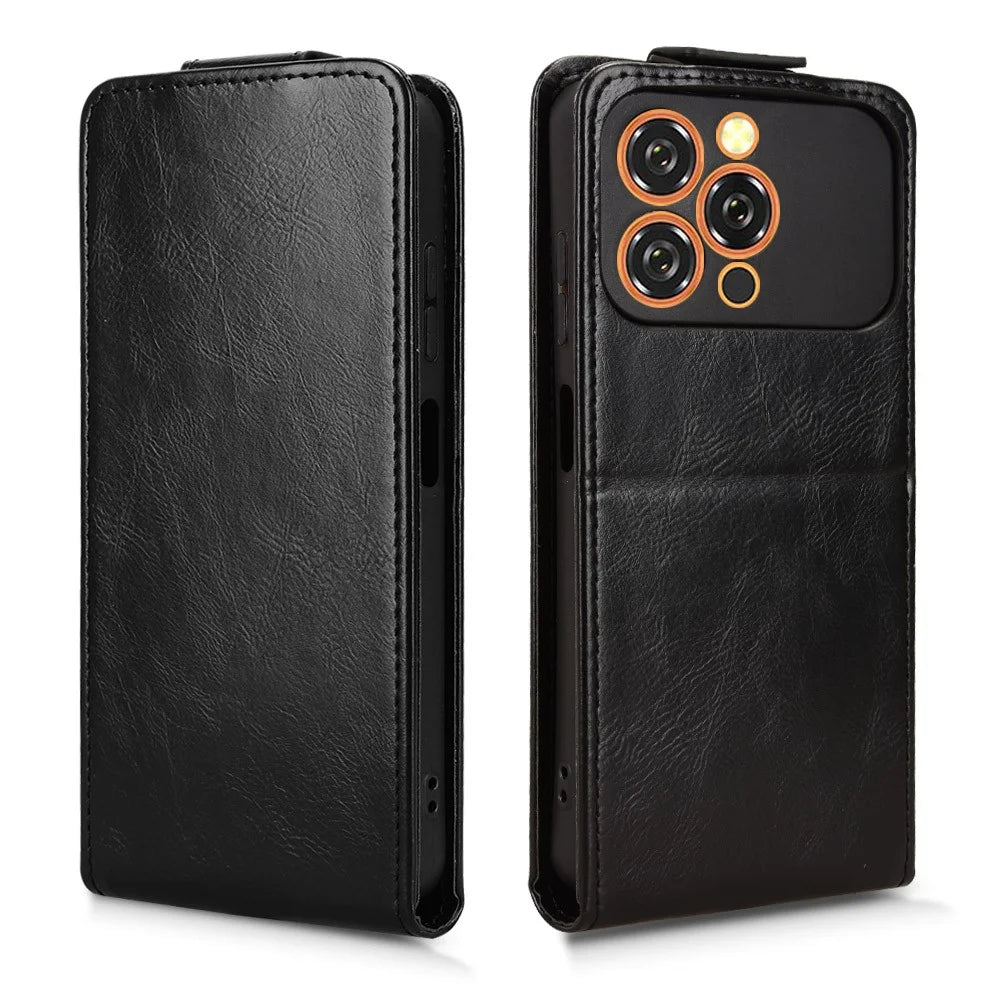For Oukitel C17 Stand Case Magnetic Clasp Vertical Flip Leather Phone Cover with Card Holder - Black - 6