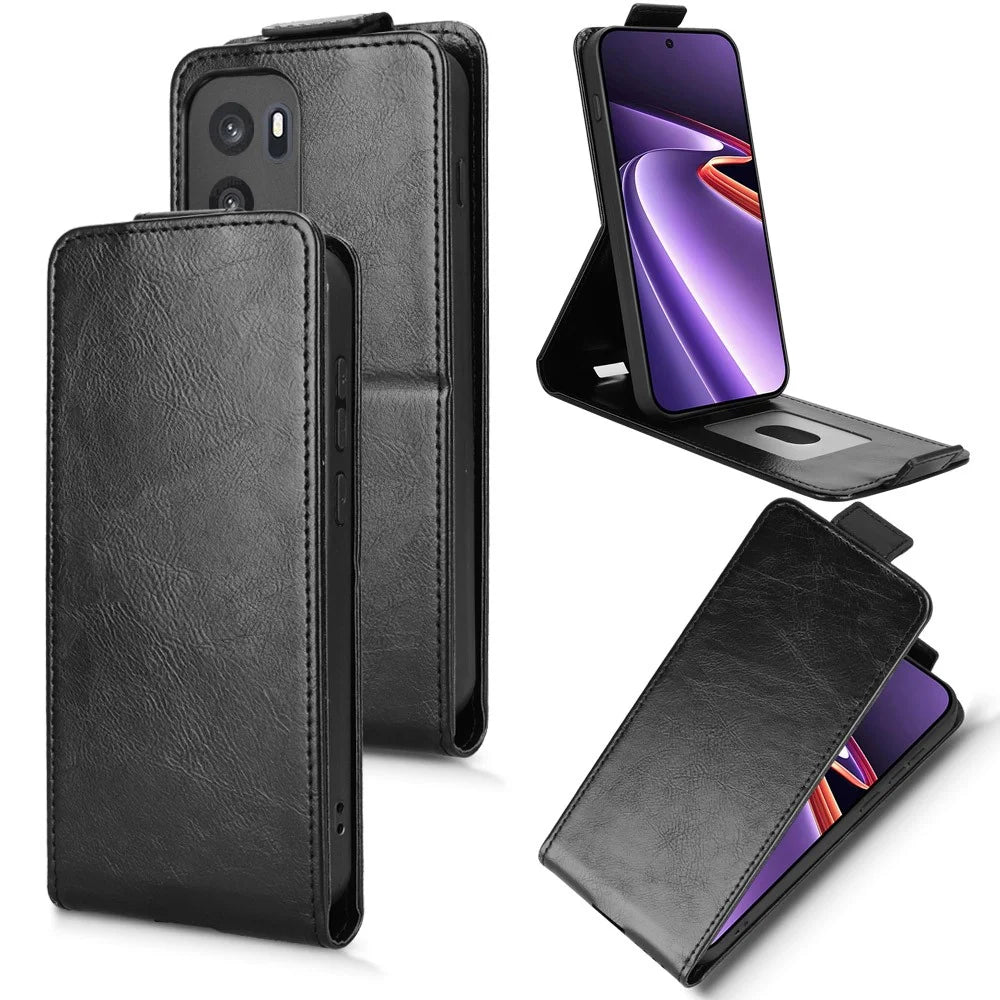 For OnePlus Ace 6 Ultra 5G Stand Case Magnetic Clasp Vertical Flip Leather Phone Cover with Card Holder - Black - 1