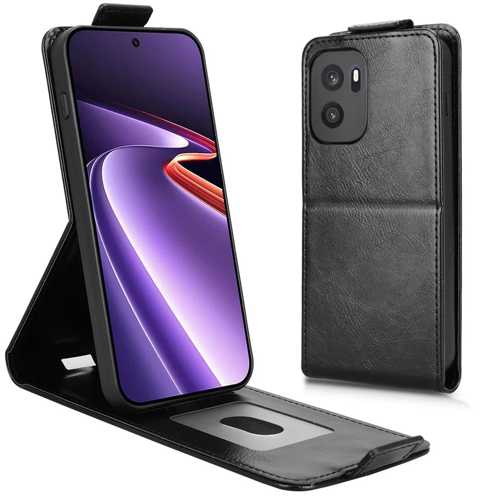 For OnePlus Ace 6 Ultra 5G Stand Case Magnetic Clasp Vertical Flip Leather Phone Cover with Card Holder - Black - 3