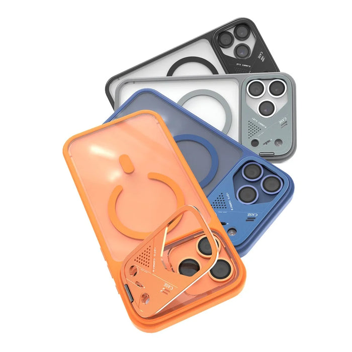 For iPhone 17 Pro Magnetic Case Kickstand PC + TPU Anti-Scratch Clear Phone Back Cover - Orange - 7