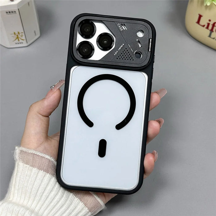 For iPhone 17 Pro Max Magnetic Case Kickstand PC + TPU Anti-Scratch Clear Phone Back Cover - Black - 1