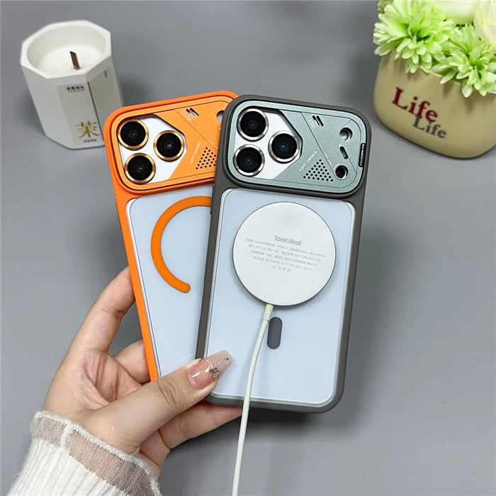 For iPhone 17 Pro Max Magnetic Case Kickstand PC + TPU Anti-Scratch Clear Phone Back Cover - Black - 3