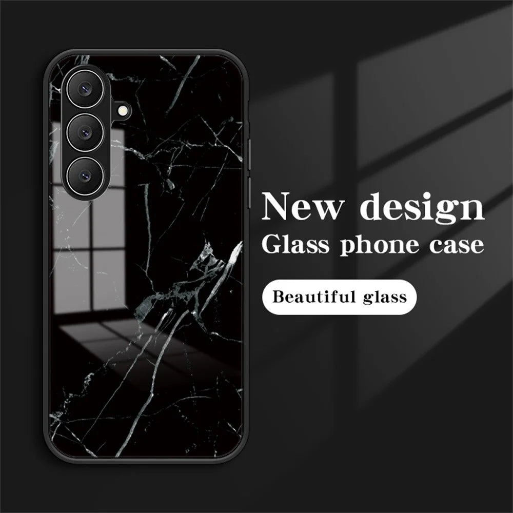 For Samsung Galaxy S26 FE Phone Case Marble Pattern Tempered Glass + PC + TPU Protective Phone Cover - White Marble - 2