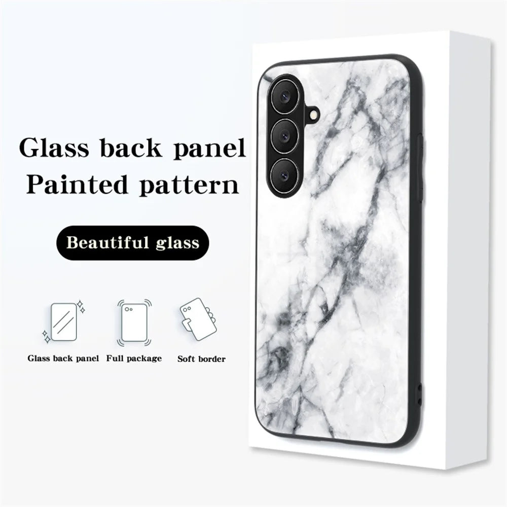 For Samsung Galaxy S26 FE Phone Case Marble Pattern Tempered Glass + PC + TPU Protective Phone Cover - White Marble - 3