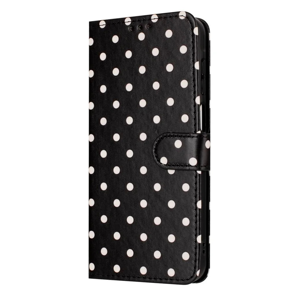 For Samsung Galaxy A57 5G Leather Case Polka Dot Pattern Wallet Stand Folio Phone Cover - Black - 4
