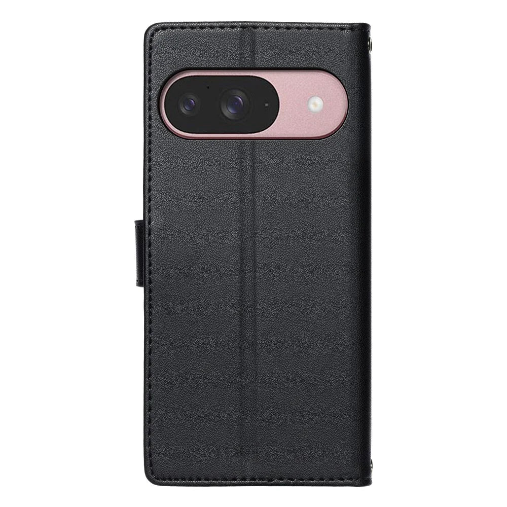 For Google Pixel 9  /  9 Pro  /  10  /  10 Pro Case Embossed Totem Leather Flip Wallet Phone Cover with Wrist Strap - Black - 6