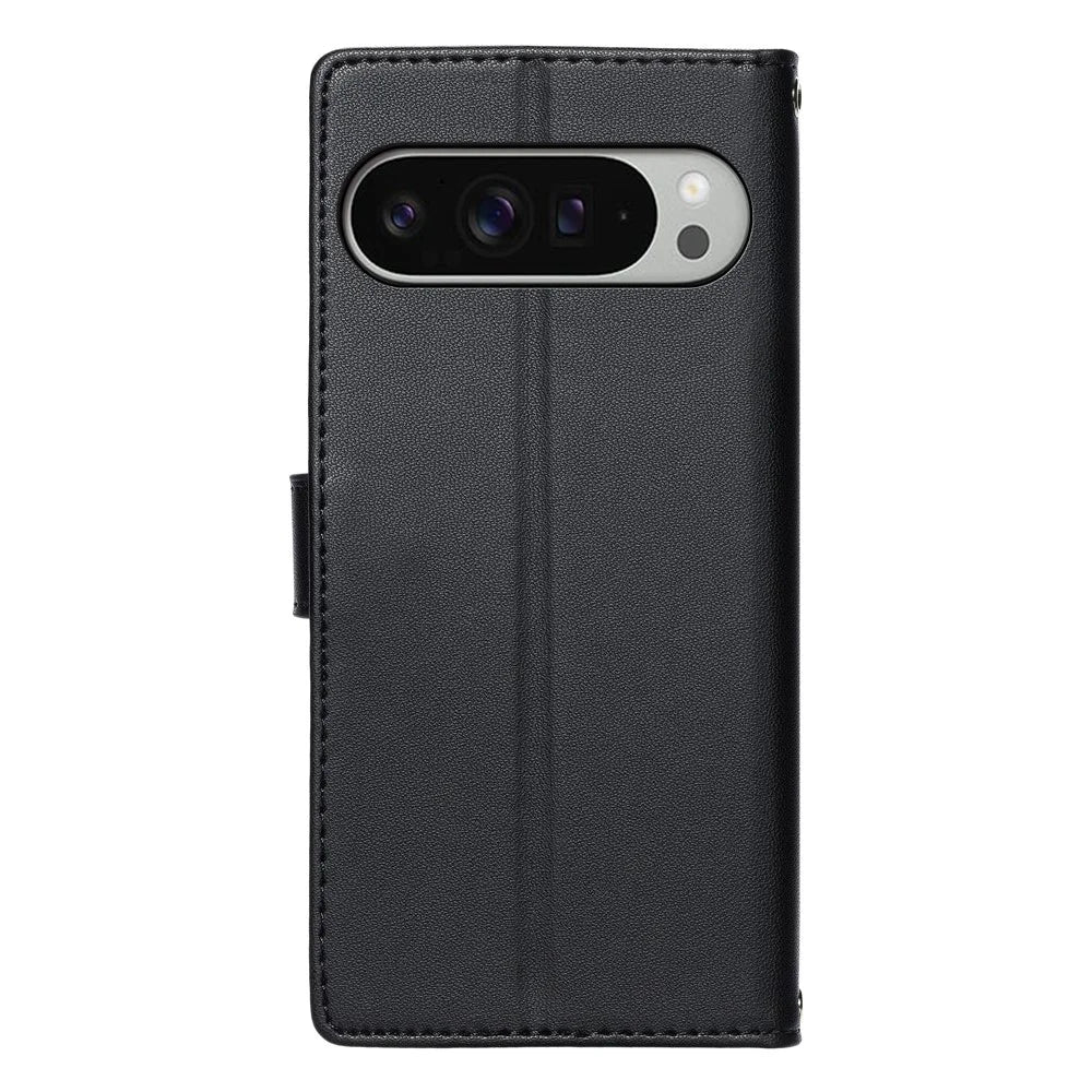 For Google Pixel 9 Pro XL  /  10 Pro XL Case Embossed Totem Leather Flip Wallet Phone Cover with Wrist Strap - Black - 6