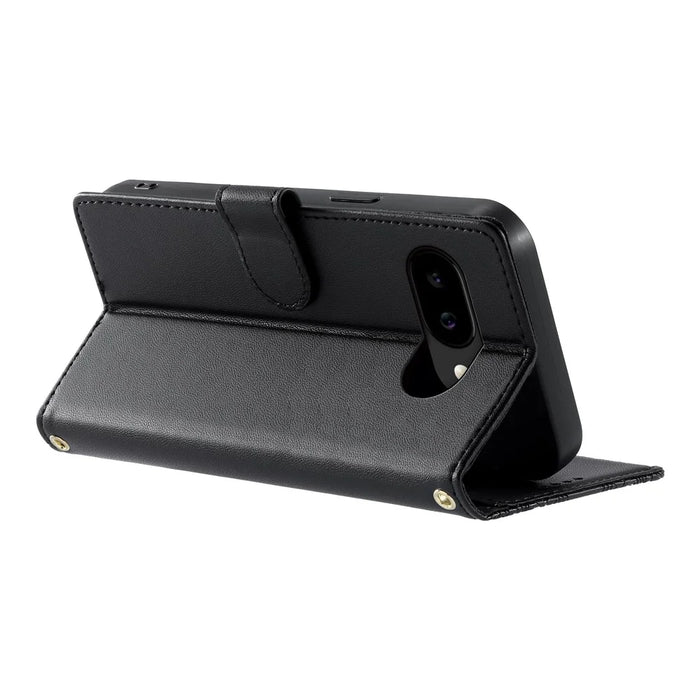 For Google Pixel 9a Case Embossed Totem Leather Flip Wallet Phone Cover with Wrist Strap - Black - 3