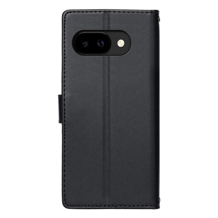 For Google Pixel 9a Case Embossed Totem Leather Flip Wallet Phone Cover with Wrist Strap - Black - 6