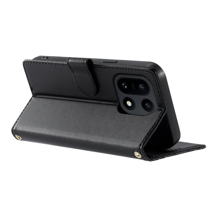 For OnePlus 15 5G Case Embossed Totem Leather Flip Wallet Phone Cover with Wrist Strap - Black - 3