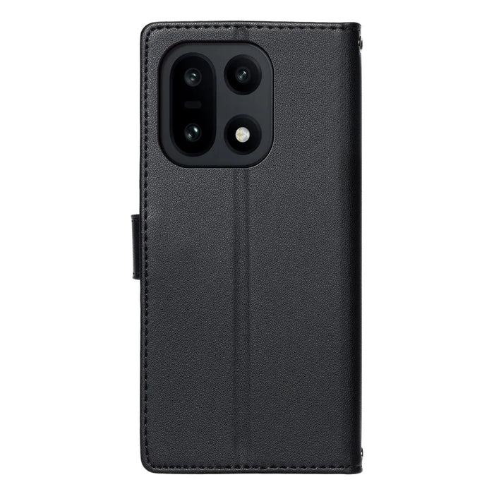 For OnePlus 15 5G Case Embossed Totem Leather Flip Wallet Phone Cover with Wrist Strap - Black - 6