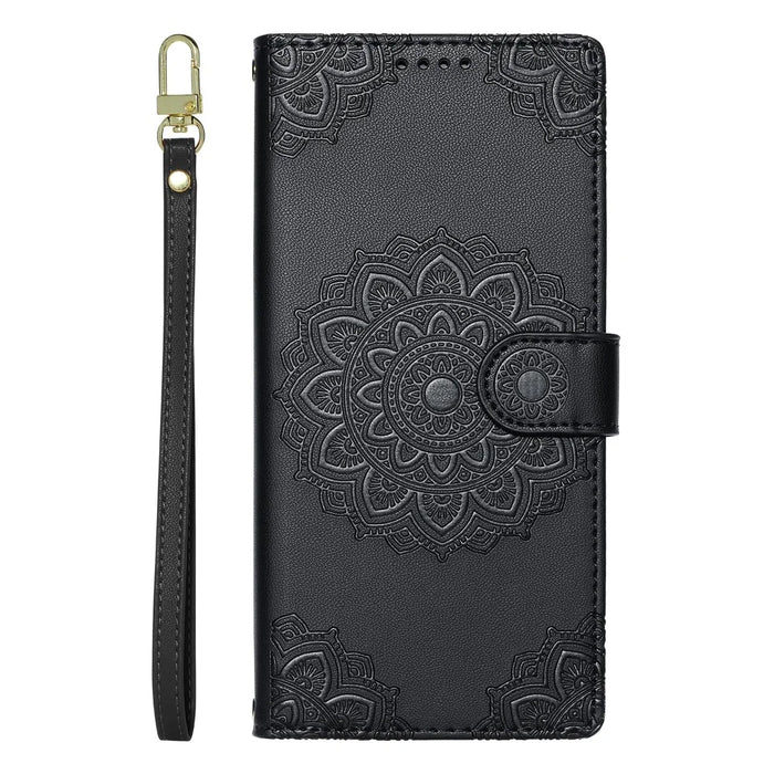 For Realme 16 Pro+ 5G Case Embossed Totem Leather Flip Wallet Phone Cover with Wrist Strap - Black - 5
