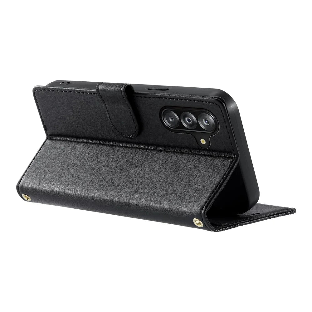 For Samsung Galaxy A18 5G / A18 4G / A17 5G / A17 4G / A26 5G / A16 5G / A16 4G Case Embossed Totem Leather Flip Wallet Phone Cover with Wrist Strap - Black - 3
