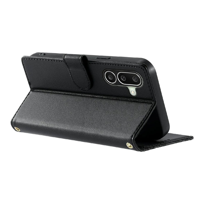 For Samsung Galaxy A27 5G Case Embossed Totem Leather Flip Wallet Phone Cover with Wrist Strap - Black - 3