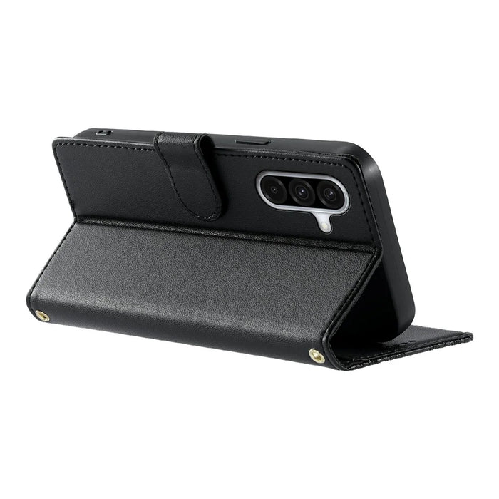 For Samsung Galaxy A36 5G Case Embossed Totem Leather Flip Wallet Phone Cover with Wrist Strap - Black - 3