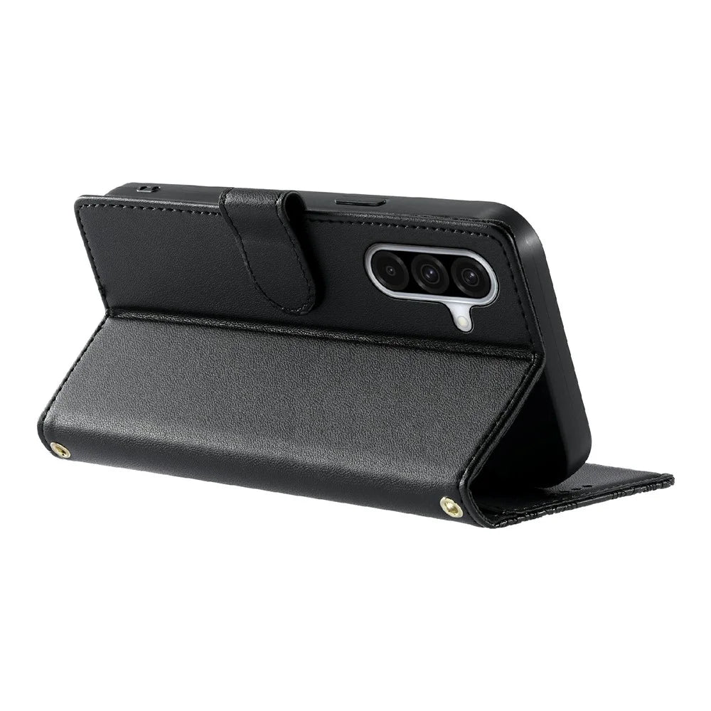 For Samsung Galaxy A37 5G Case Embossed Totem Leather Flip Wallet Phone Cover with Wrist Strap - Black - 3