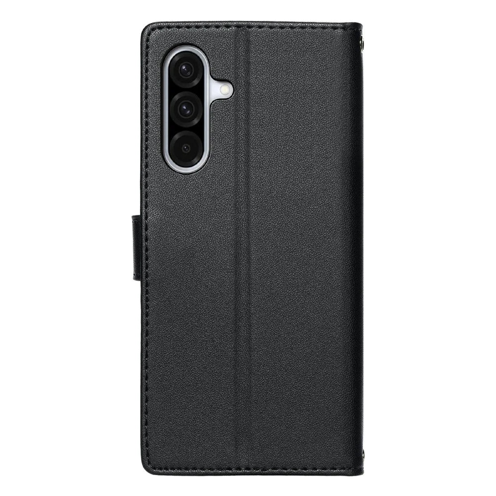 For Samsung Galaxy A37 5G Case Embossed Totem Leather Flip Wallet Phone Cover with Wrist Strap - Black - 6