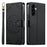 For Samsung Galaxy A57 5G Case Embossed Totem Leather Flip Wallet Phone Cover with Wrist Strap - Black - 1