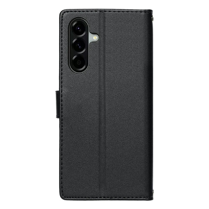 For Samsung Galaxy A57 5G Case Embossed Totem Leather Flip Wallet Phone Cover with Wrist Strap - Black - 6