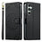 For Samsung Galaxy S24 FE Case Embossed Totem Leather Flip Wallet Phone Cover with Wrist Strap - Black - 1