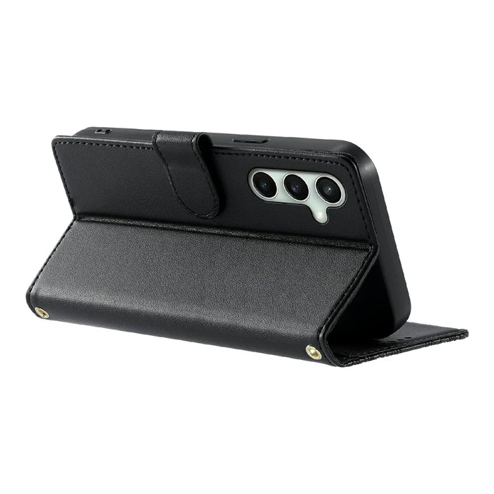 For Samsung Galaxy S24 FE Case Embossed Totem Leather Flip Wallet Phone Cover with Wrist Strap - Black - 3