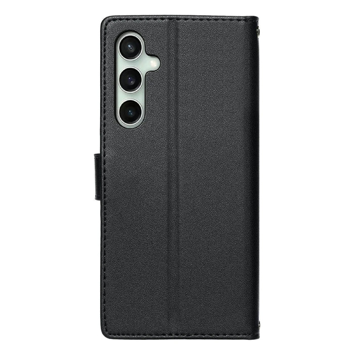 For Samsung Galaxy S24 FE Case Embossed Totem Leather Flip Wallet Phone Cover with Wrist Strap - Black - 6
