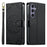 For Samsung Galaxy S24  /  S25 Case Embossed Totem Leather Flip Wallet Phone Cover with Wrist Strap - Black - 1