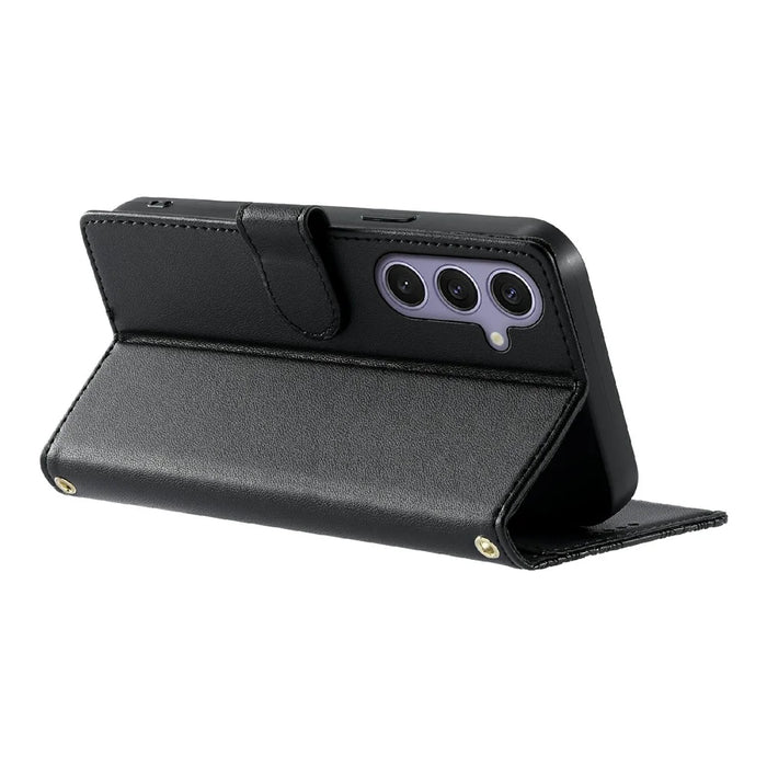 For Samsung Galaxy S24  /  S25 Case Embossed Totem Leather Flip Wallet Phone Cover with Wrist Strap - Black - 3