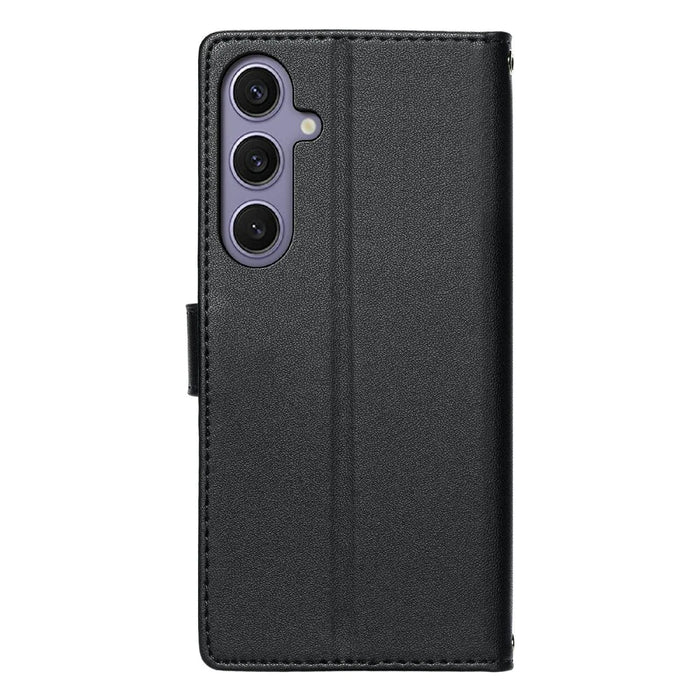 For Samsung Galaxy S24  /  S25 Case Embossed Totem Leather Flip Wallet Phone Cover with Wrist Strap - Black - 6