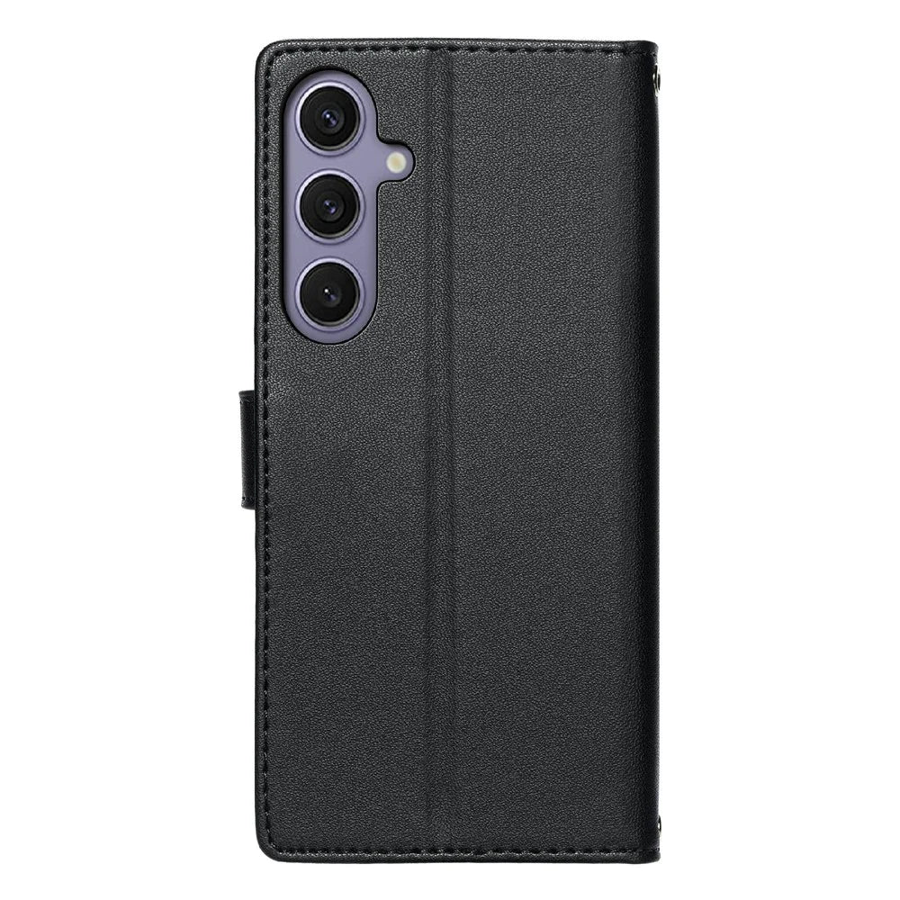 For Samsung Galaxy S24+ /  S25+ Case Embossed Totem Leather Flip Wallet Phone Cover with Wrist Strap - Black - 6