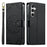 For Samsung Galaxy S25 FE Case Embossed Totem Leather Flip Wallet Phone Cover with Wrist Strap - Black - 1