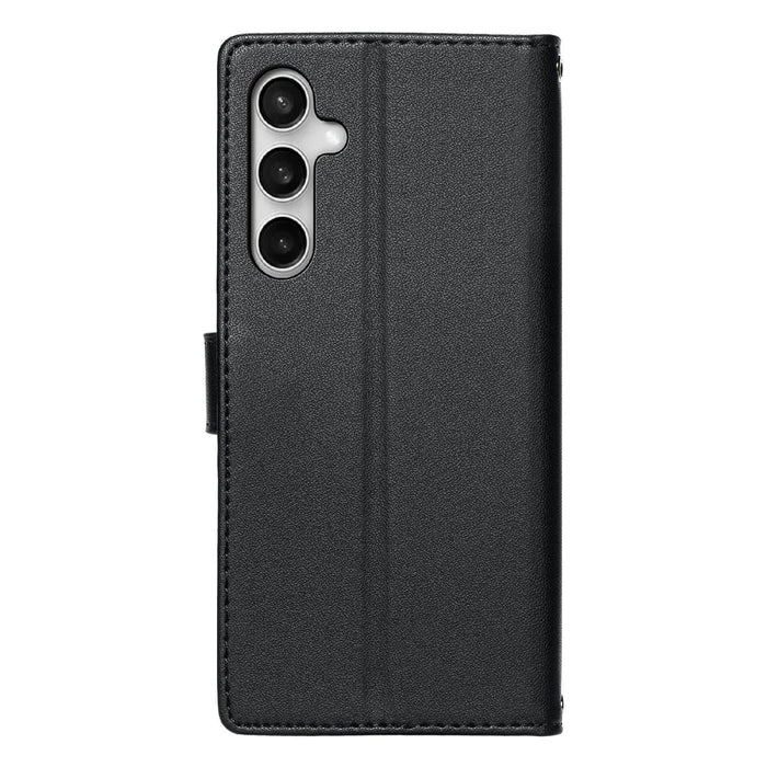 For Samsung Galaxy S25 FE Case Embossed Totem Leather Flip Wallet Phone Cover with Wrist Strap - Black - 6
