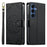 For Samsung Galaxy S26+ Case Embossed Totem Leather Flip Wallet Phone Cover with Wrist Strap - Black - 1