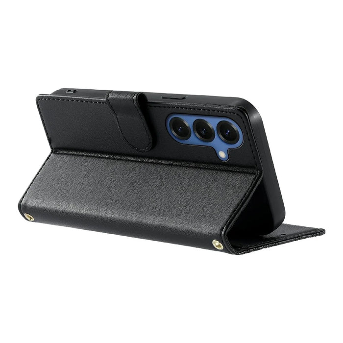 For Samsung Galaxy S26+ Case Embossed Totem Leather Flip Wallet Phone Cover with Wrist Strap - Black - 3
