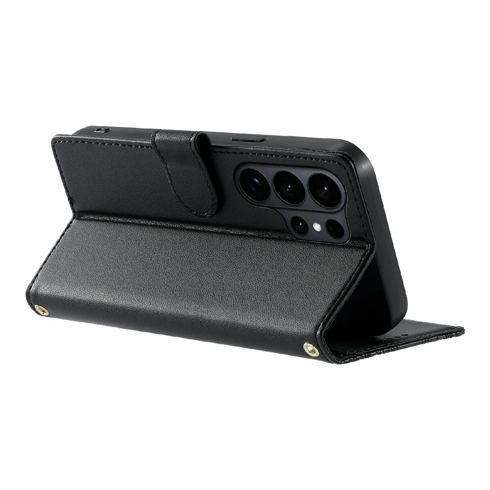 For Samsung Galaxy S26 Ultra Case Embossed Totem Leather Flip Wallet Phone Cover with Wrist Strap - Black - 3