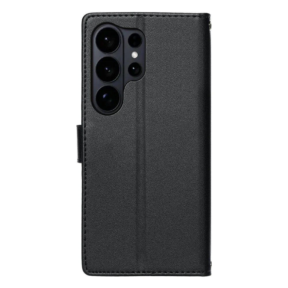 For Samsung Galaxy S26 Ultra Case Embossed Totem Leather Flip Wallet Phone Cover with Wrist Strap - Black - 6